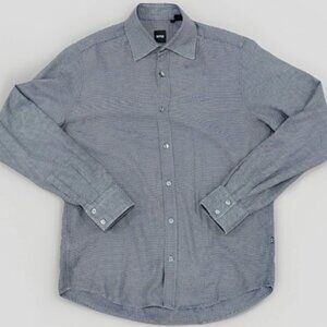 Hugo Boss Men's Shirt Blk Button-Up Long Sleeve Collared Preppy Vintage Medium